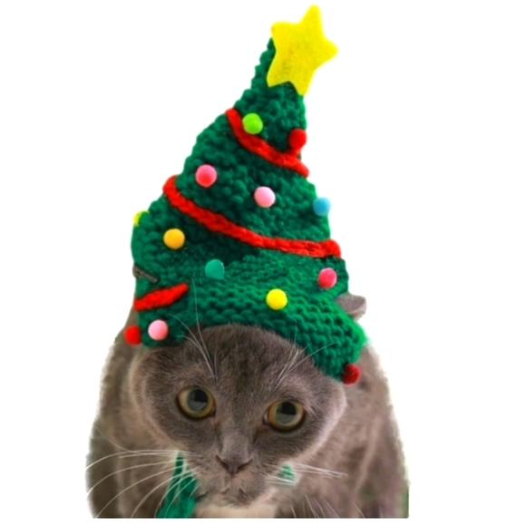 Hand Crafted crochet hat Christmas tree pet hat green & multicolored pump pumps - Picture 2 of 14